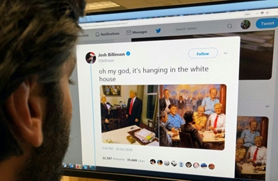 Trump hangs painting of self at bar with Republican presidents