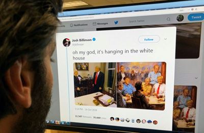 Trump hangs painting of self at bar with Republican presidents