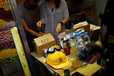 Gas masks and hard hats at Hong Kong's protest pop-up store