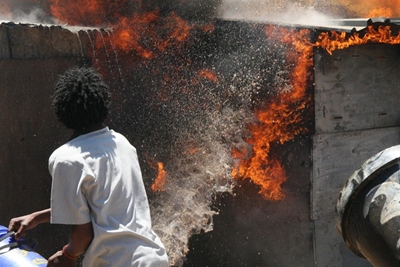 Two shacks burn