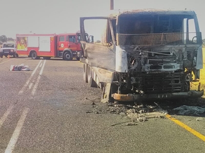 Road closed after truck catches fire