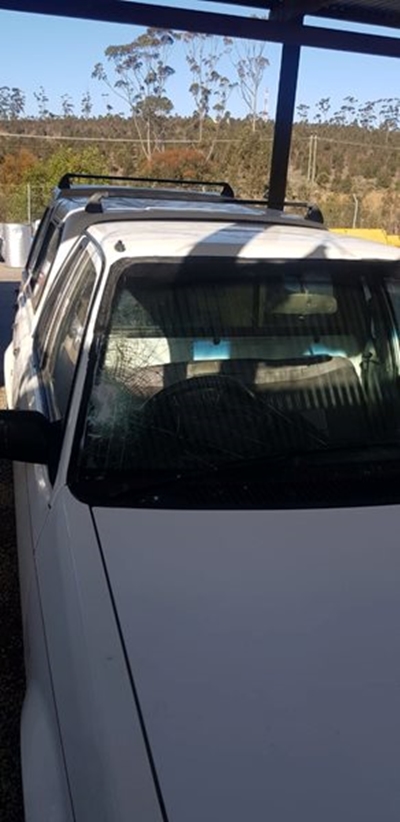 Groot skok toe klip deur motorruit bars