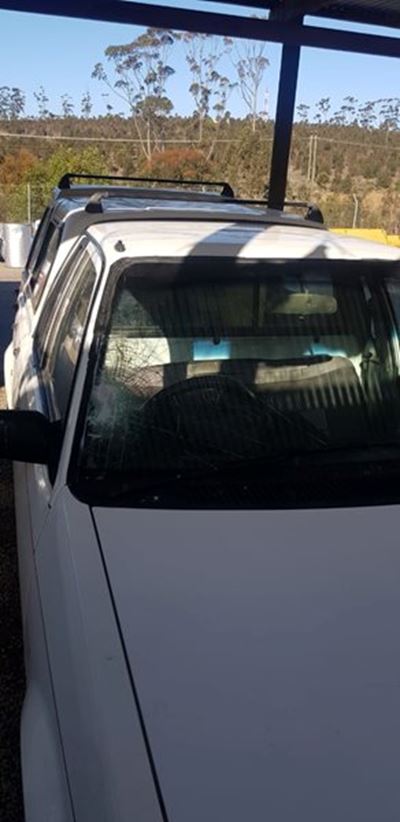 Groot skok toe klip deur motorruit bars