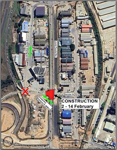Notice of temporary closure - intersection of Gericke Str and Louis Fourie Rd