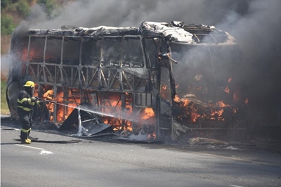 Bus on Fire causes major traffic jam