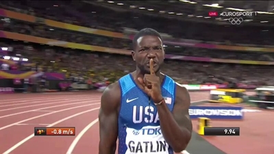 World champ Gatlin edges Kiryu to win 100m in Osaka