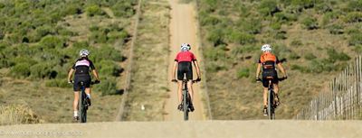 Bergfietsryers ry in leeu se spoor