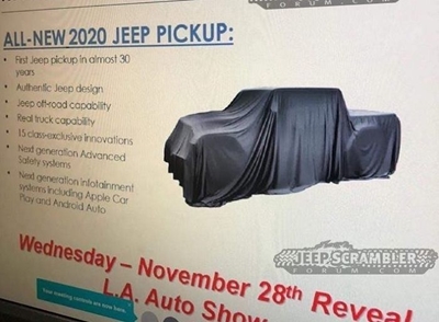 Jeep drops first hints of new “Wrangler pick-up”