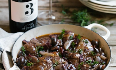French-style chicken stew with mushrooms and thyme