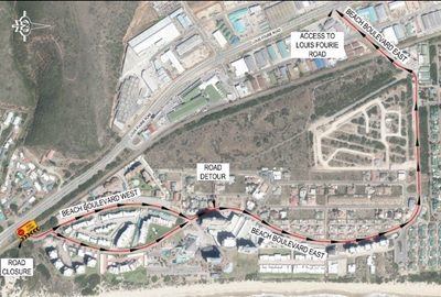 Notice of intersection closure at Louis Fourie Road and Beach Blvd West