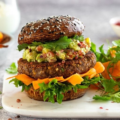  SAMFA Lentil and Mushroom Burger with Mushroom Bun 