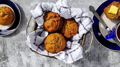 Scrumptious banana, walnut and maple muffins