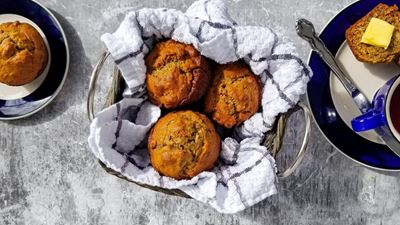Scrumptious banana, walnut and maple muffins