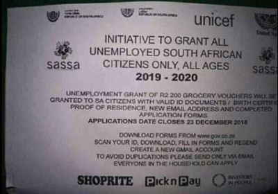 SASSA warns of unemployment grant scam