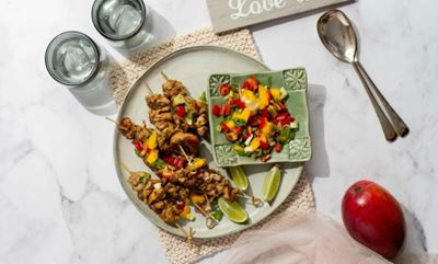 Sticky mango and chilli chicken skewers