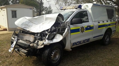 Policeman shoots himself after crashing SAPS bakkie into cows