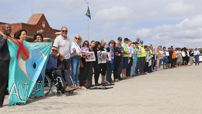 Human chain formed to stand against gender-based violence