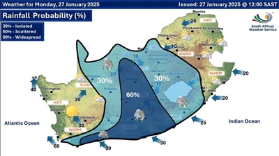Scattered showers and thundershowers expected on Monday and Tuesday