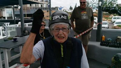 92 Year old enjoys birthday zipline ride
