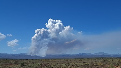 Fire and  Rescue Services crew actively fighting fire