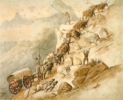 Historic print of Cradock Pass at museum