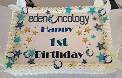 Balloons and birthday cake for Eden Oncology