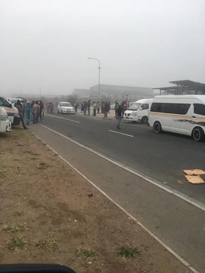 Taxis have blocked Louis Fourie Road at the Crotz Street intersection.