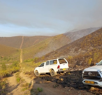 Wildfire still burning in the mountain near Ladismith