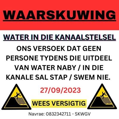Waarskuwing: Water in die kanaalstelsel