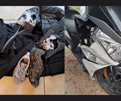Bok tref paartjie op motorfiets
