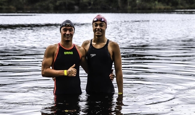 Open water athletes compete making a splash