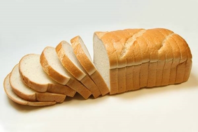 Shop-bought white bread in focus