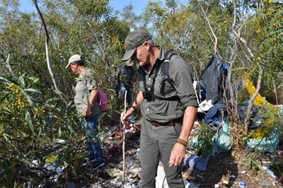Informal camps, snail shells, dumped meat found during walk