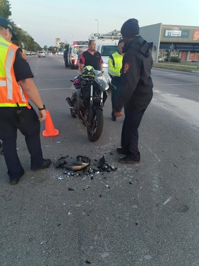 Female biker badly injured in crash