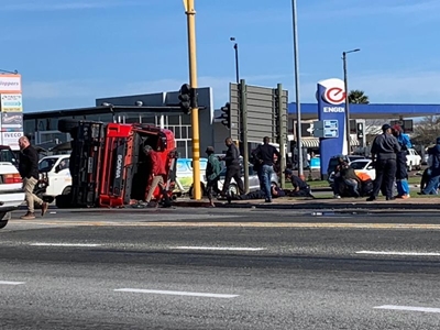 Fire truck topples over