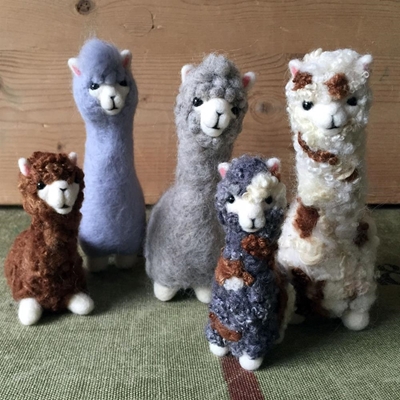 Cuddly animal characters crafted from wool