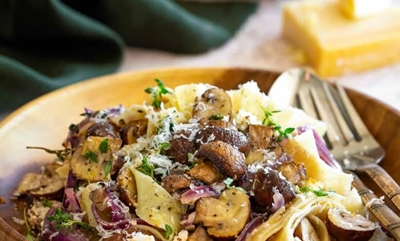 Roasted feta and mushroom pasta