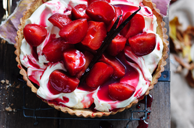 Rooibos poached plum & yoghurt tart