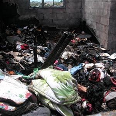 Family trapped in burning house