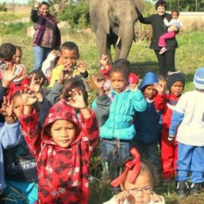Kinders bederf met leeu-ontmoeting