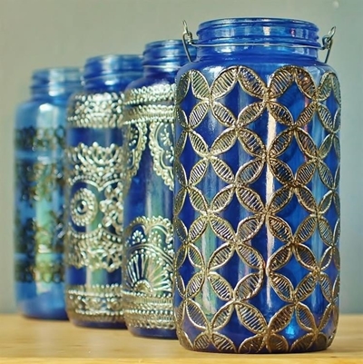Pewter designs on glass jars