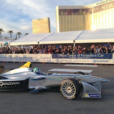 Electric racecar debuts on Las Vegas strip