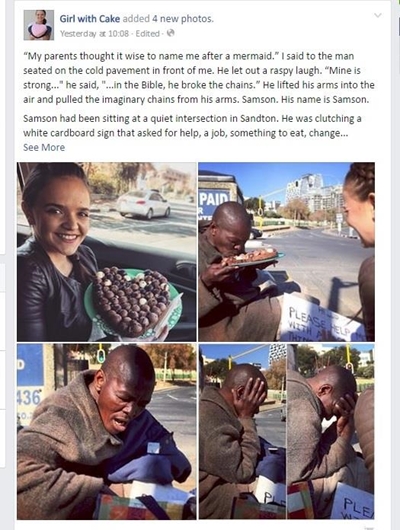 Girl trashed on Facebook for donating cake to the homeless