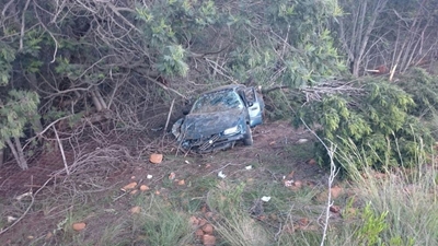 Car rolls down embankment