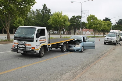 Driving school vehicle rear-ended