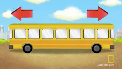 Which way is the school bus going?