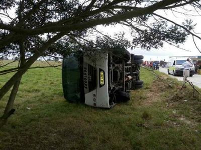 School bus topples over