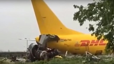 Cargo plane skids off runway