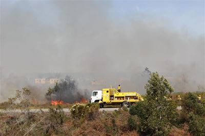 Firefighters trying to suppress massive veld fire