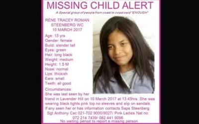 R10 000 reward offered for information missing Cape Town teenager